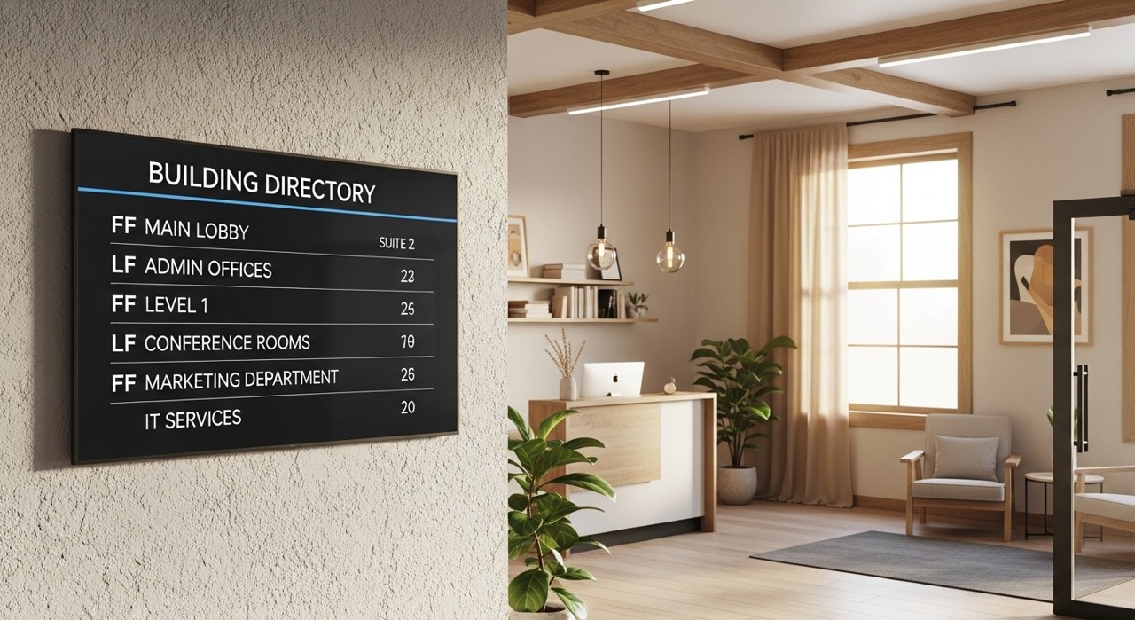 Corporate lobby with digital signage