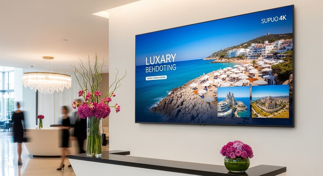 Commercial digital display in a modern lobby